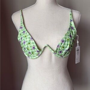 Floral Plaid Underwire Bralette Bikini Top Adjustable Straps Size Medium NWT